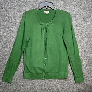 Ann Taylor LOFT Green Women's M Cardigan Sweater Pleated Casual Preppy Spring